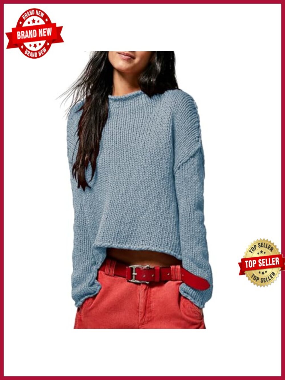 Women's Oversized Rolled Neck Knit Sweater Pullover Casual Fall Top